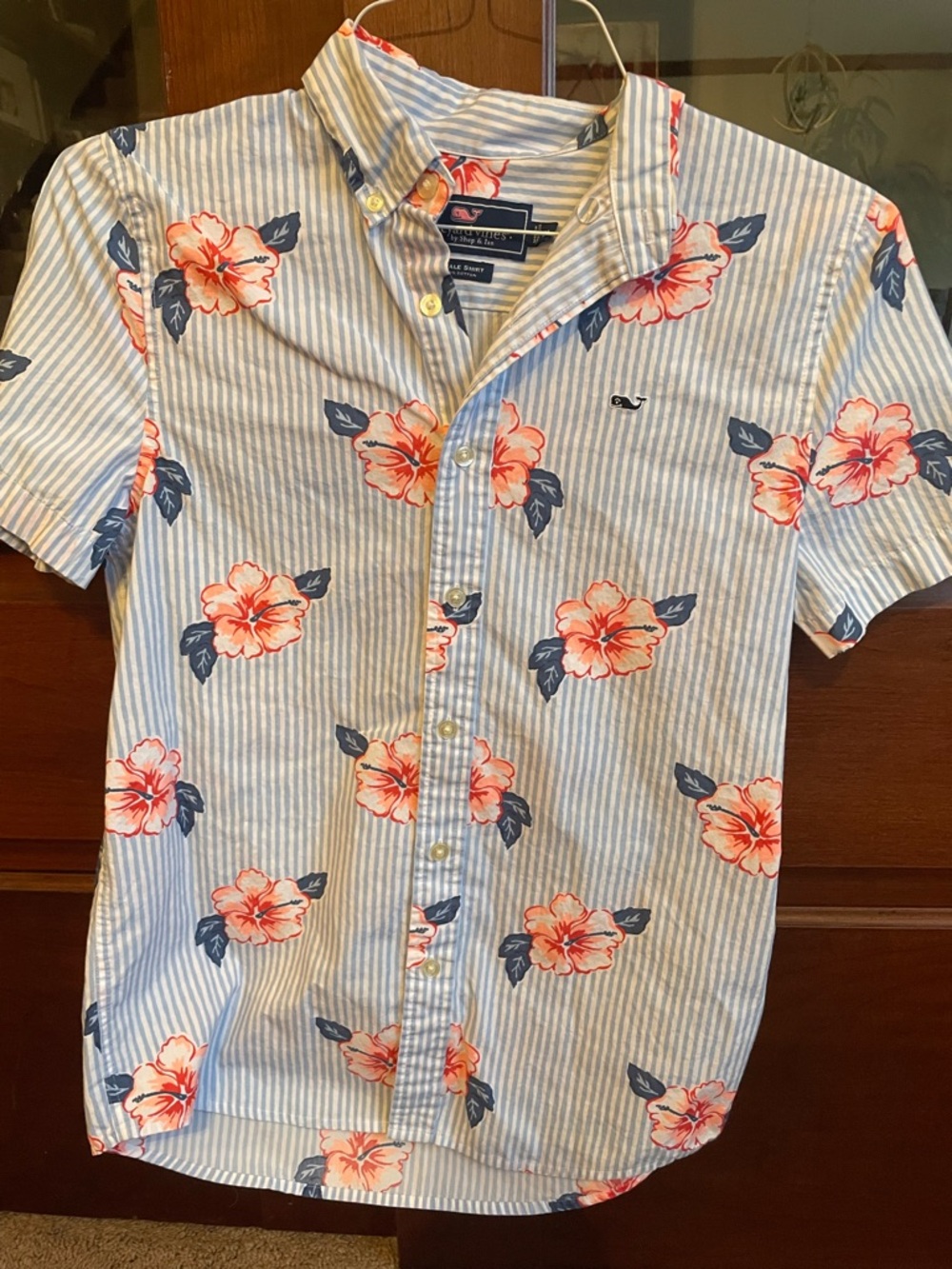 Vineyard Vines Blue Stripe Floral Short-Sleeve Shirt kids